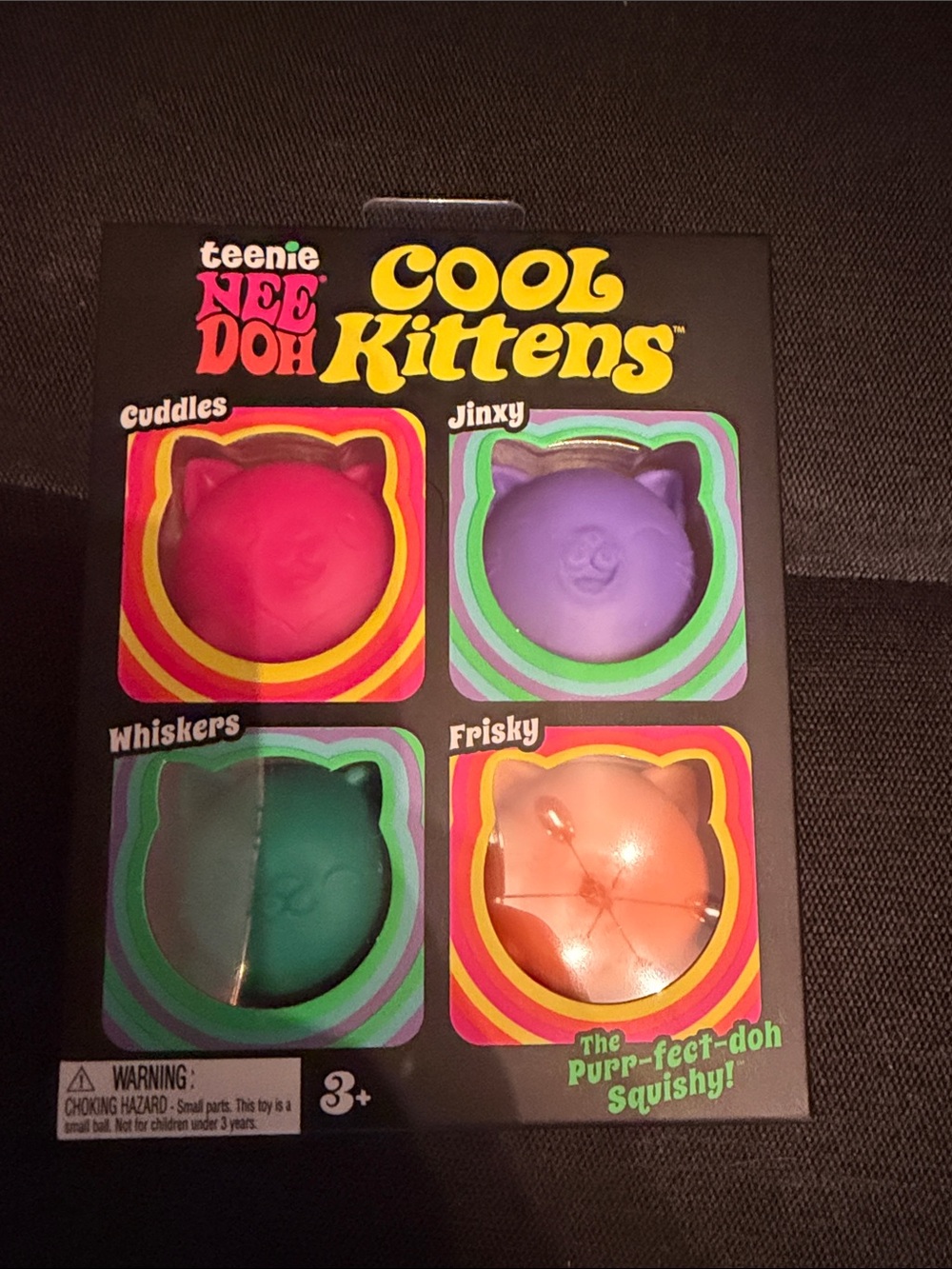 Authentic Teenie Nee Doh Cool Kittens 4-Pack - Pink, Purple, Teal, Orange